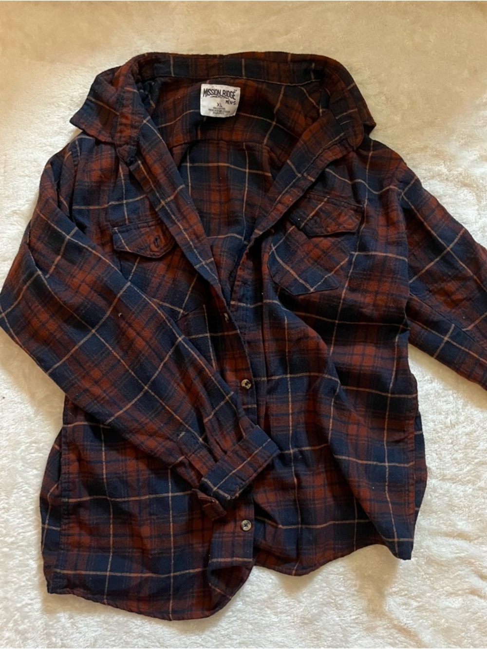 Mission Ridge Men's Navy & Rust Plaid Lightweight Flannel